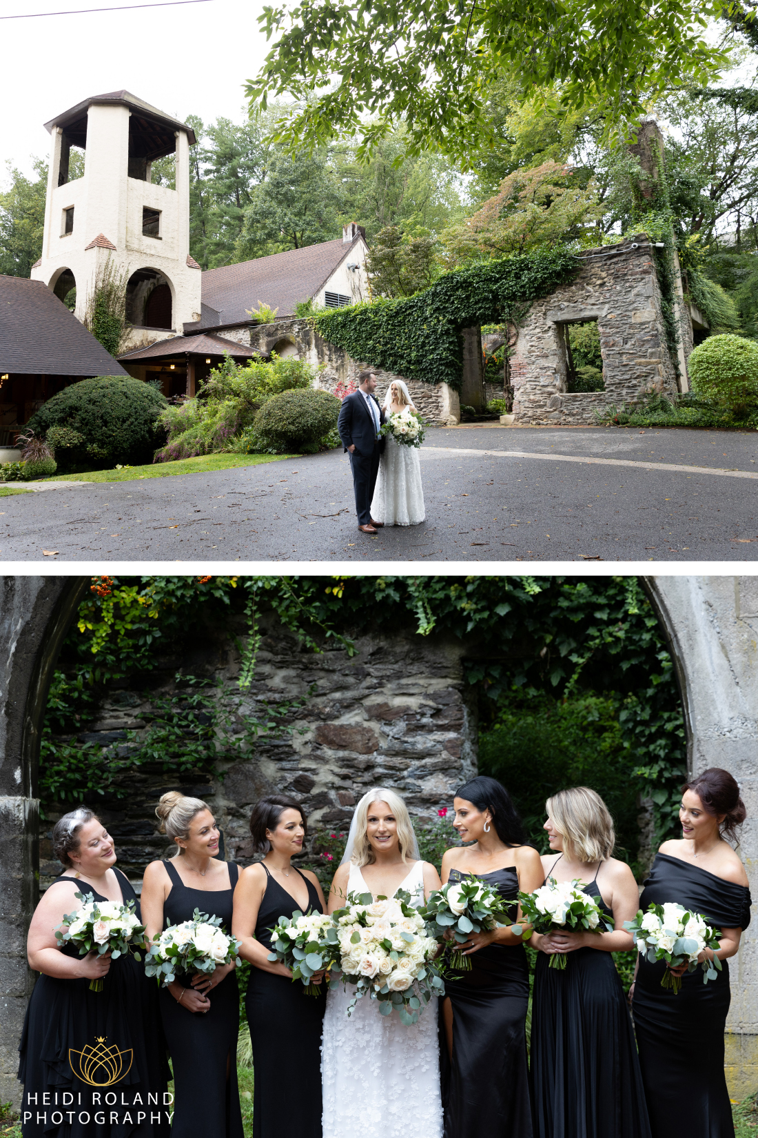 bridesmaids in black dresses Old Mill Rose Valley Wedding 
