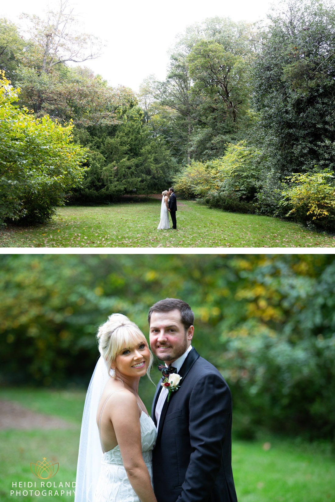 Bride and groom in the woods Philadelphia PA arboretum 