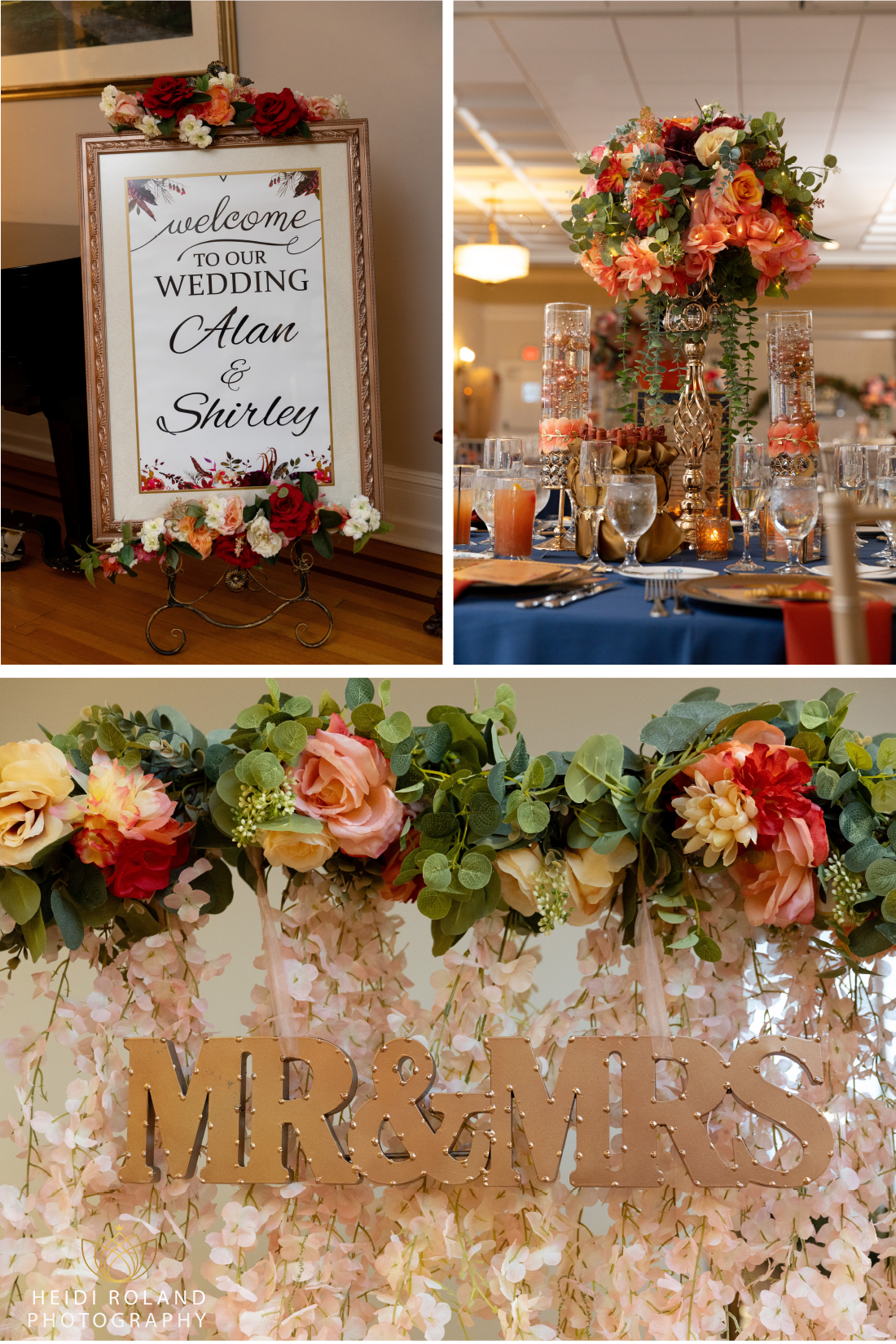 University and Whist Club Wedding reception signs and details