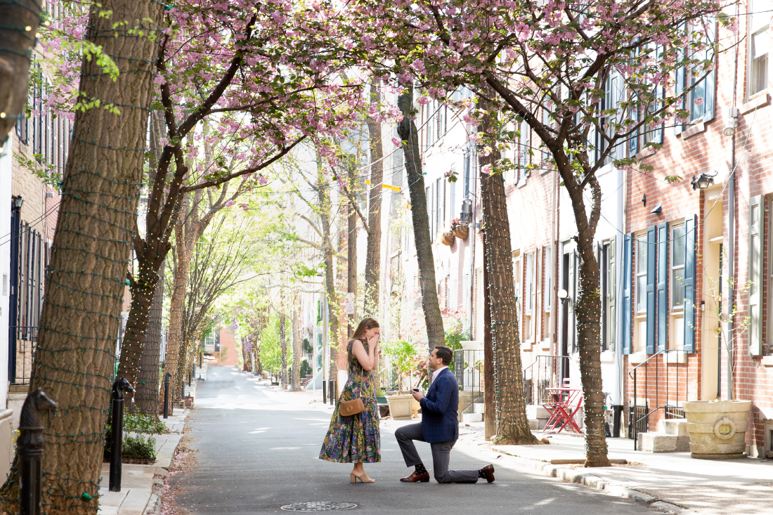 Spring Addison Street couple getting engaged in Philadelphia PA