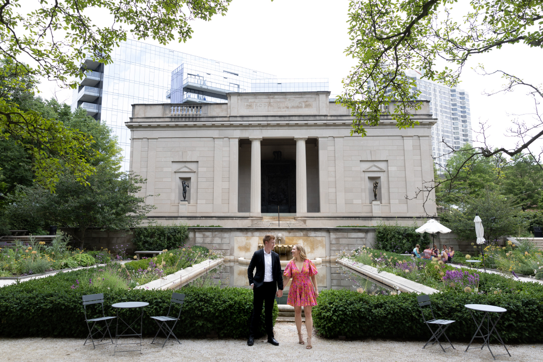 Engagement photos in front of Rodin Museum in Philadelphia