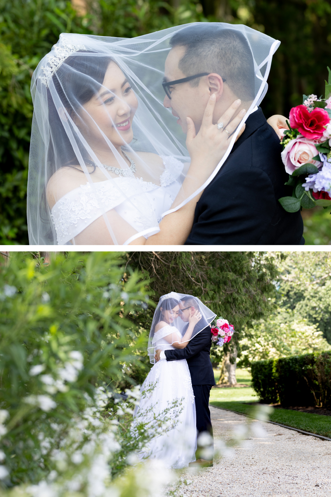 bride and groom kiss under the Veil at Garden in DE