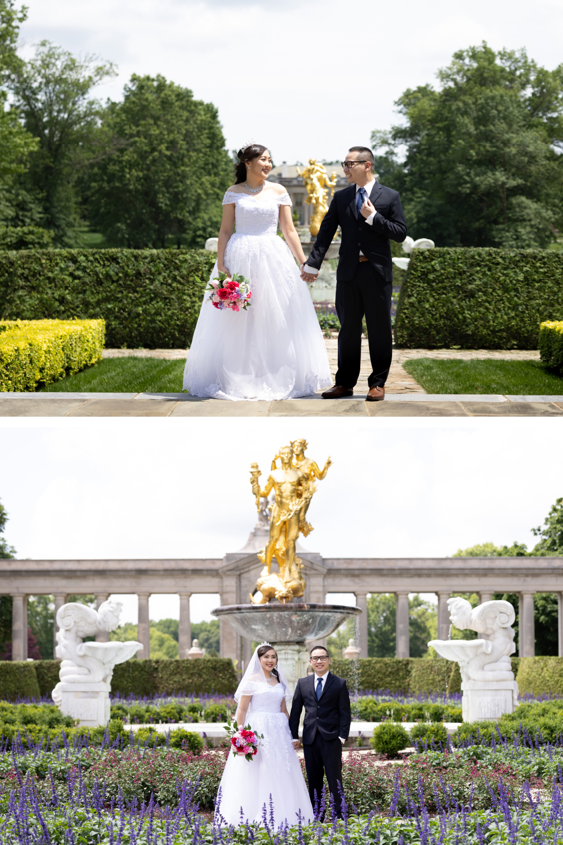 bride and groom in gardens at Nemours Estate Wedding Wilmington, DE