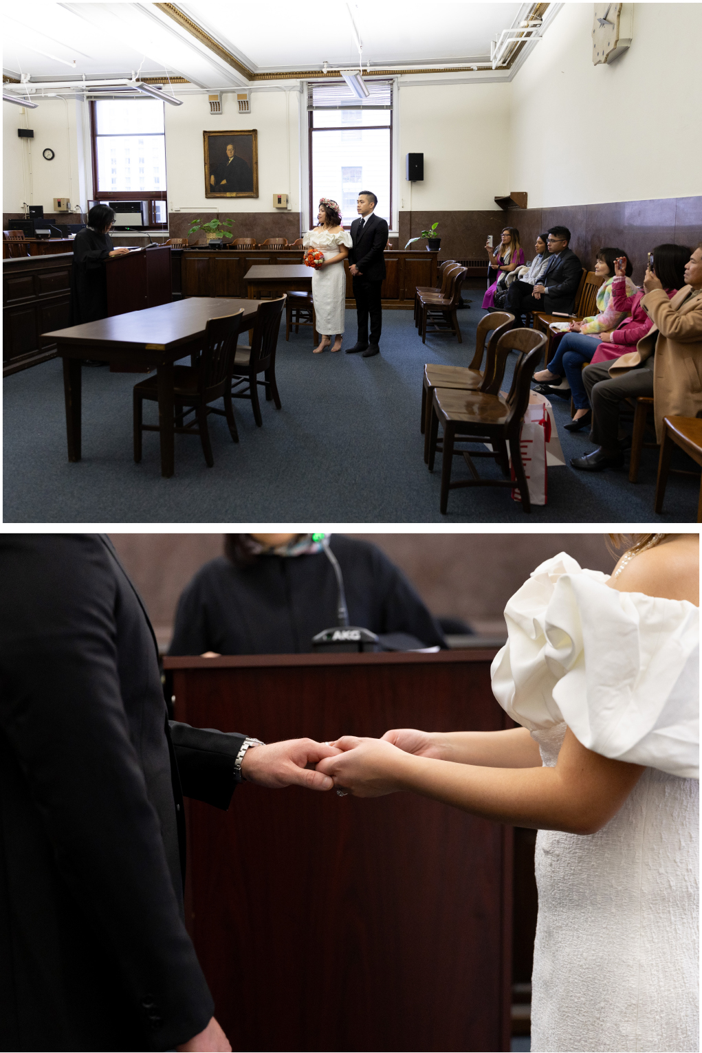 wedding ceremony inside courtroom at Philadelphia City Hall