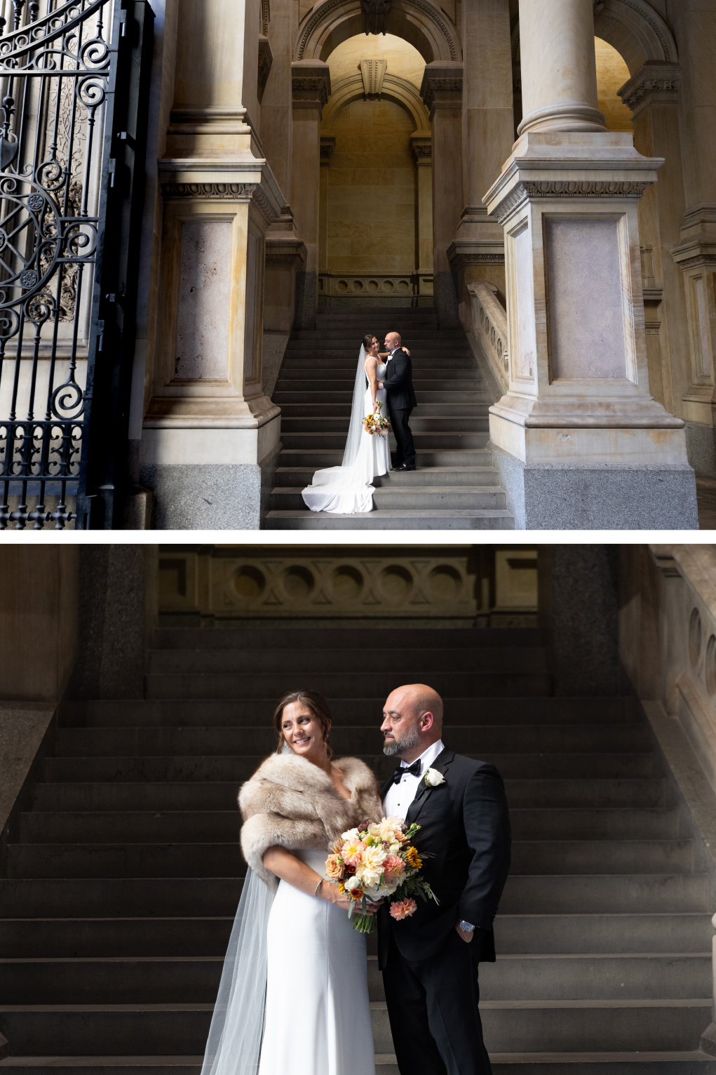  Philadelphia City Hall wedding photos of bride and groom under the Arches