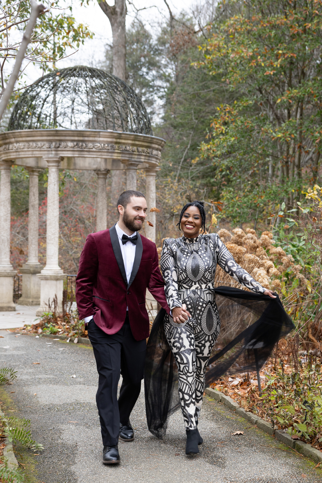 happy couple dressed up for holiday photos