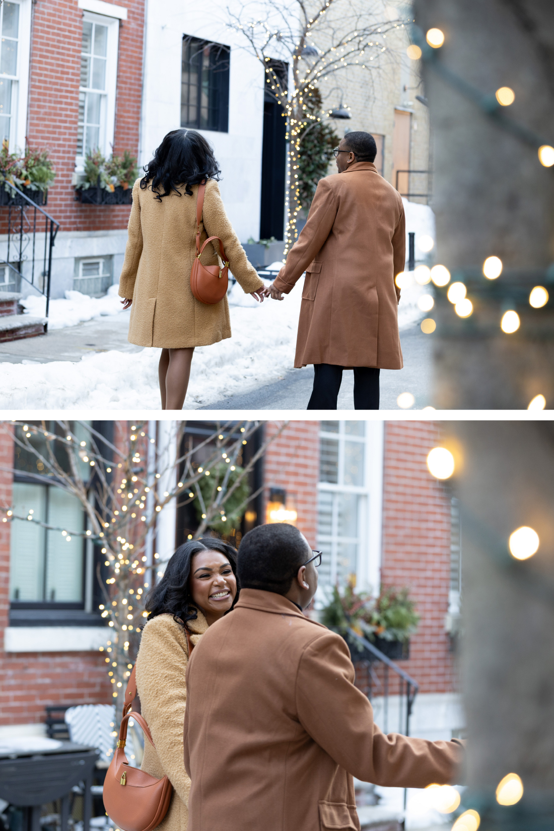couple walking down Addison Street in Philadelphia