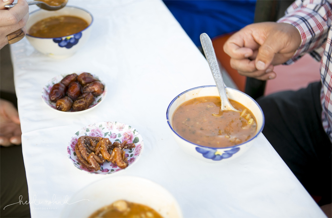 Jemaa el-Fnaa food stalls, Harira Soup, dates, Marrakech food tour