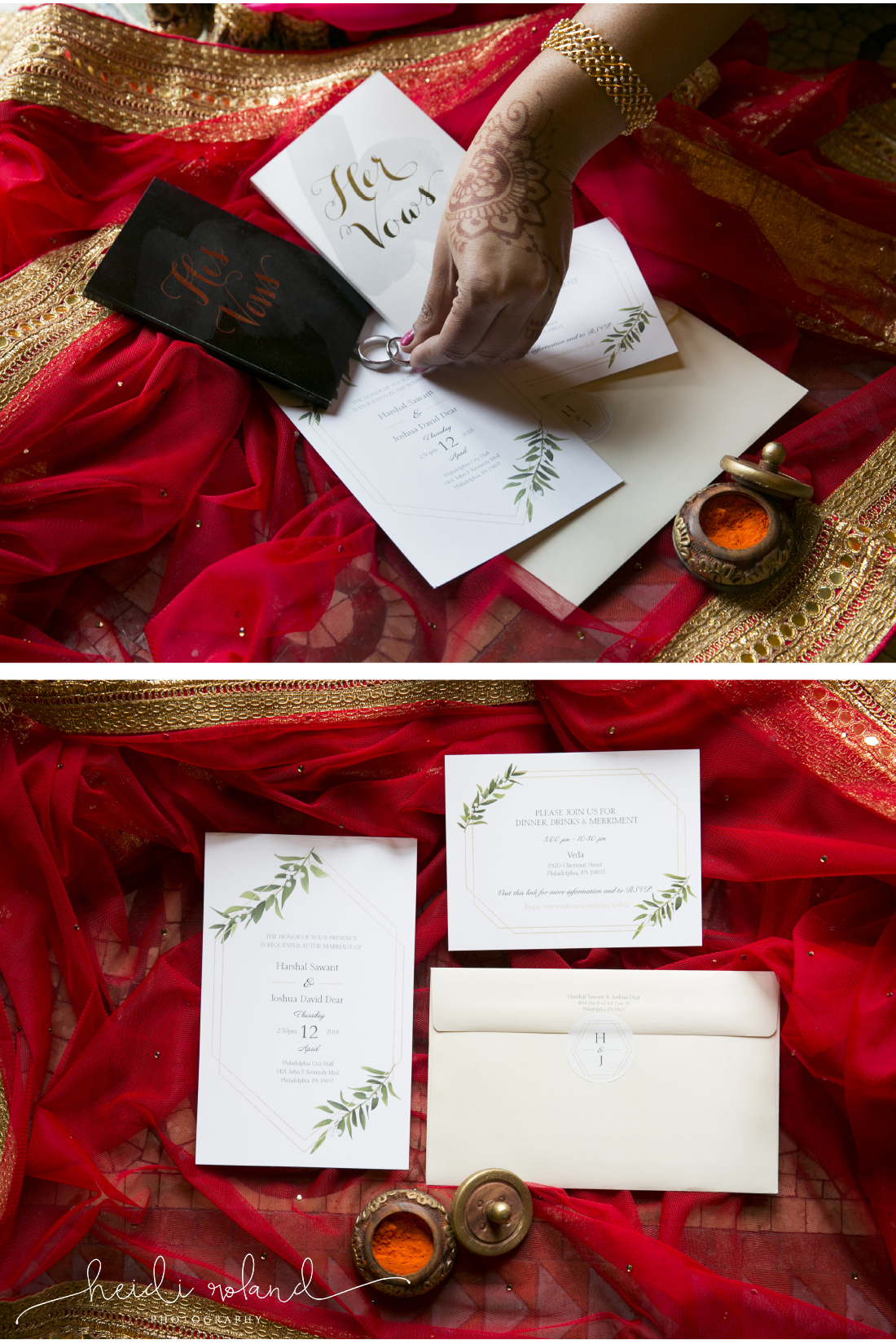 Philadelphia City Hall Indian interfaith Wedding, invitation suite, vows book