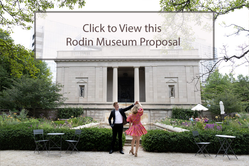 Rodin Museum proposal couple twirling in the courtyard 