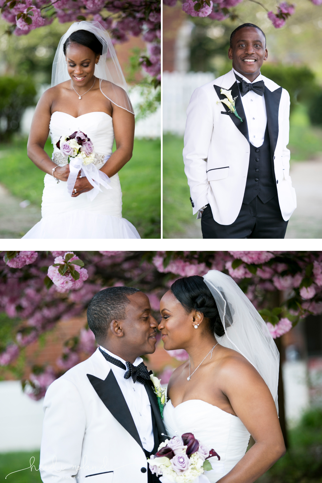 spring blossoms bride and groom portraits