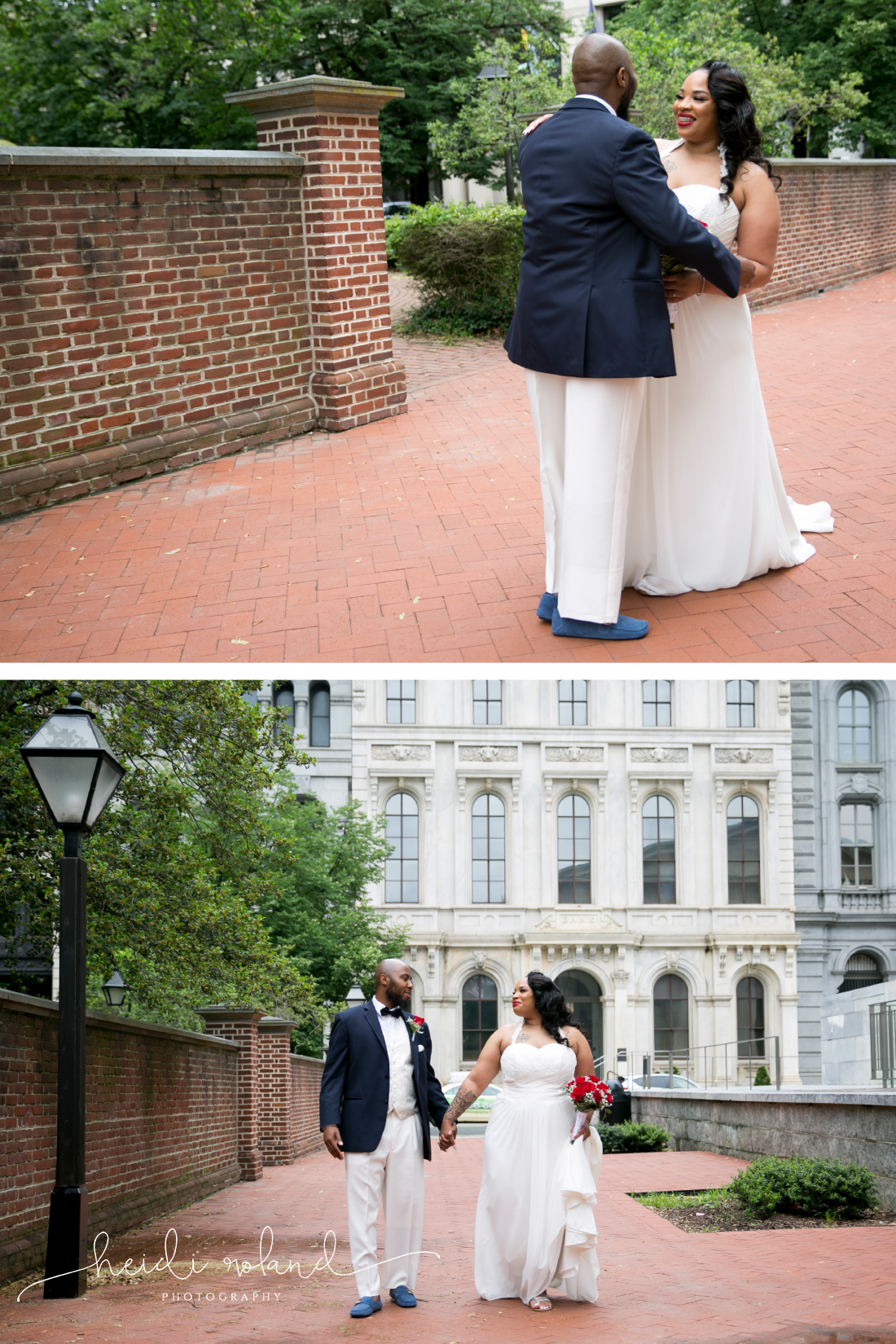 Bride and Groom portraits in Old City Philadelphia on brick path
