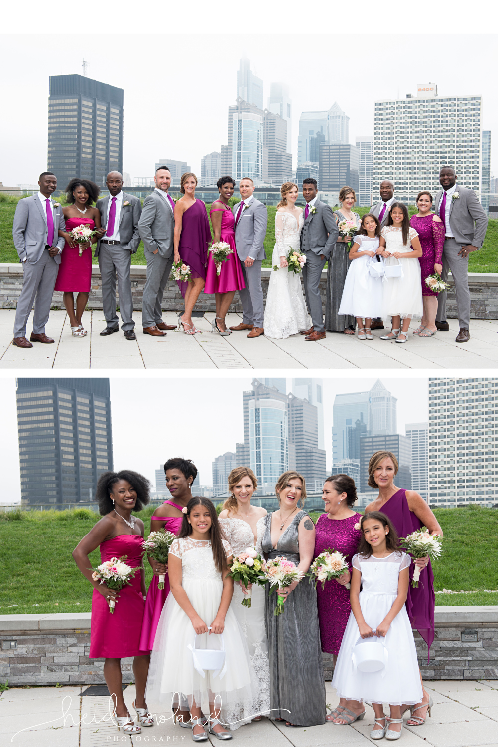 wedding photos with Philadelphia skyline views Cira Centre