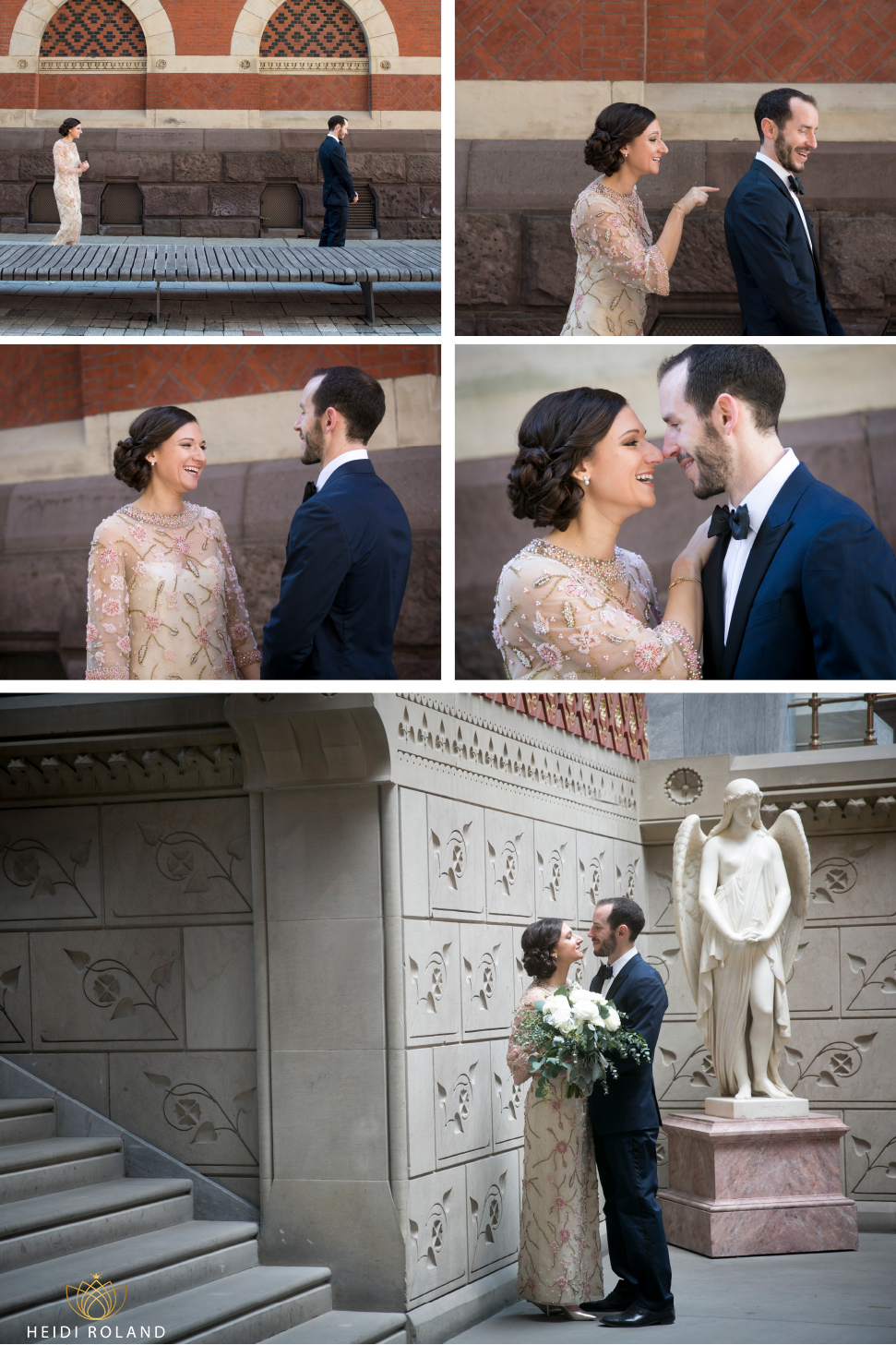 wedding day first look with bride and groom at PAFA