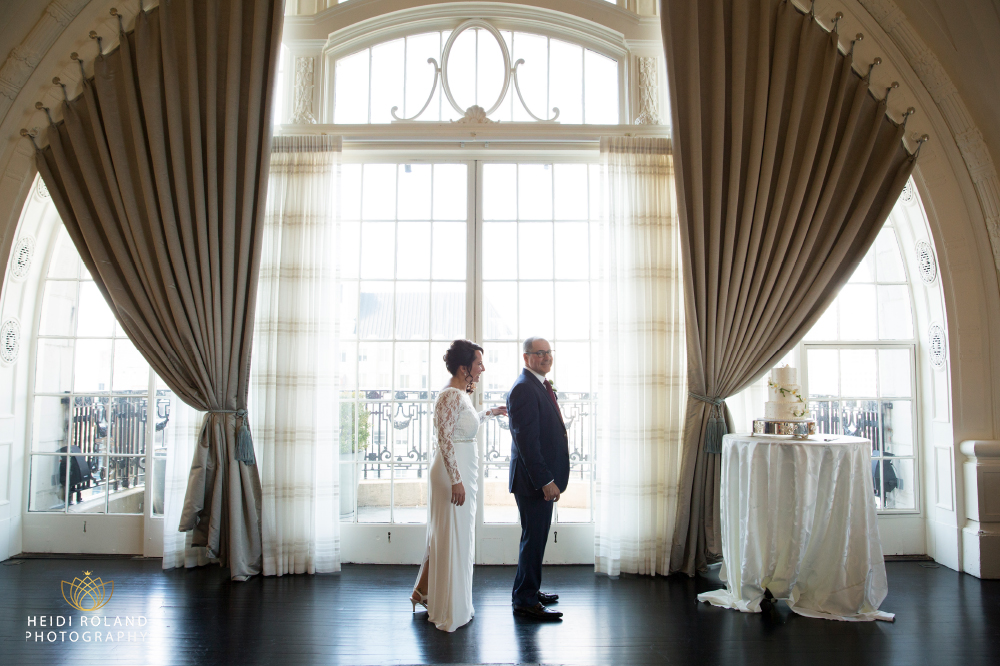 First look bride and groom at XIX at the Beliveau Hotel in Philadelphia