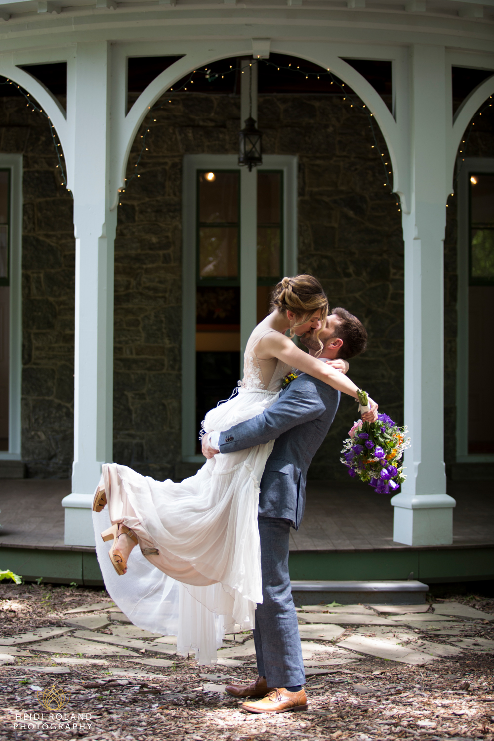 bride and groom at garden venue in Philadelphia Awbury Arboretum