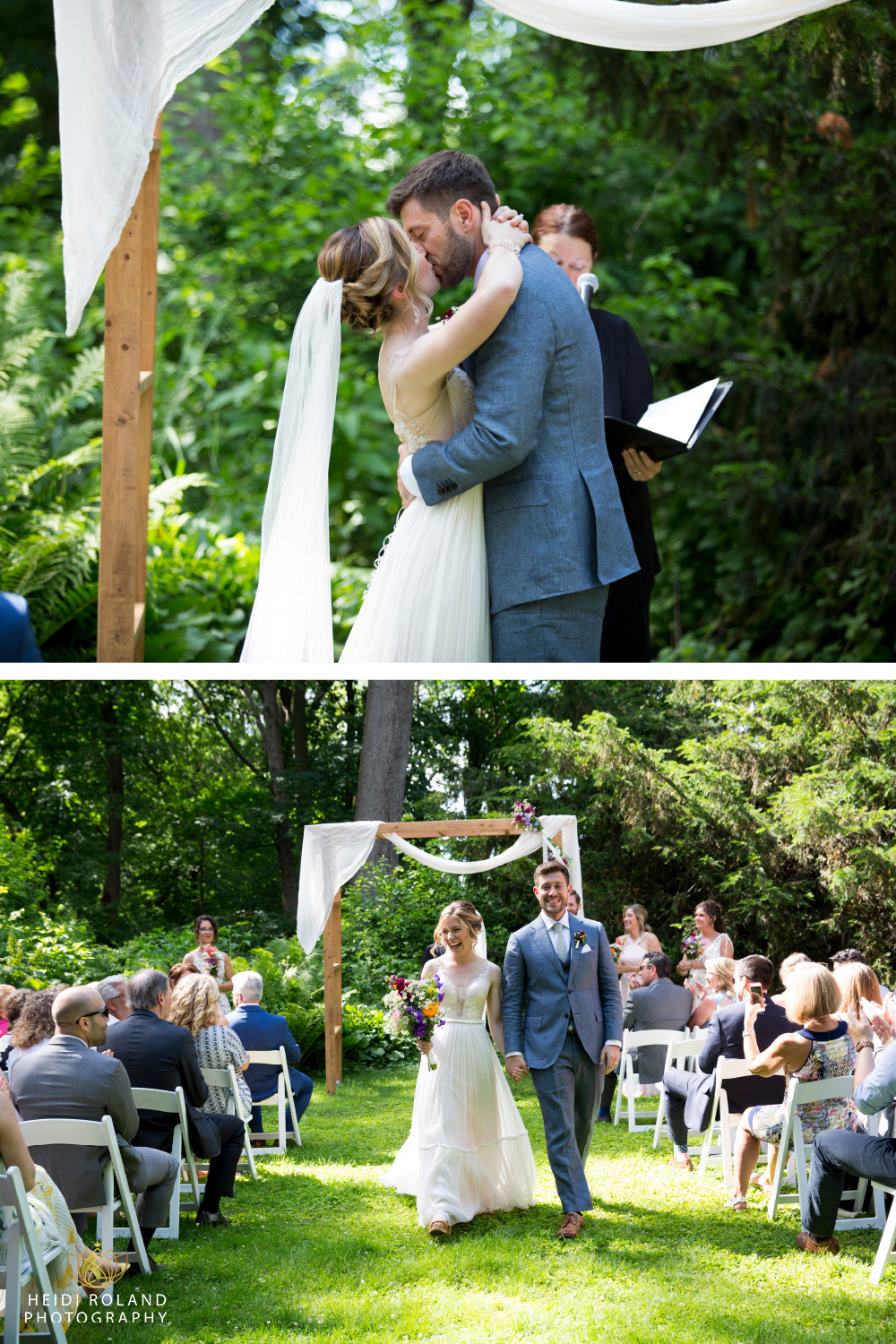 Awbury Arboretum wedding ceremony first kiss