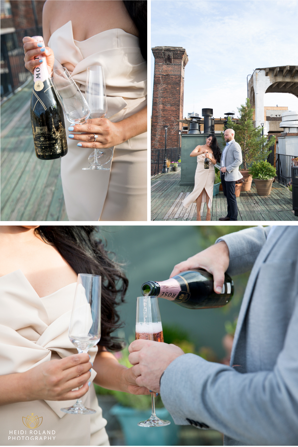 champagne toasts engagement session