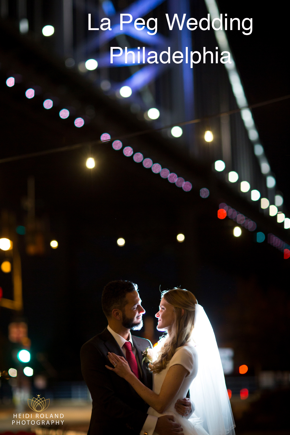 wedding night photo Philadelphia Benjamin Franklin Bridge