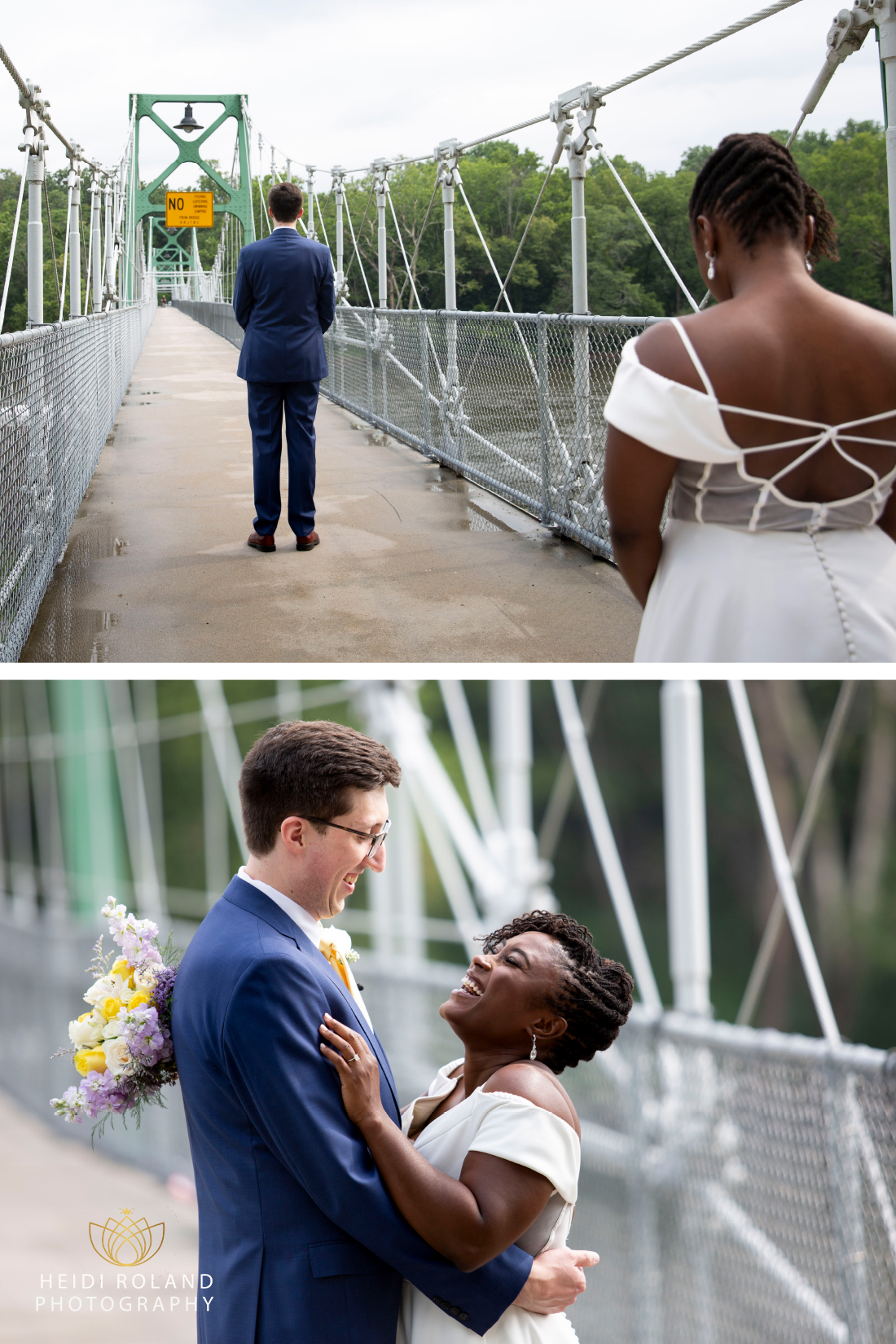  bride and groom first look on Delaware River