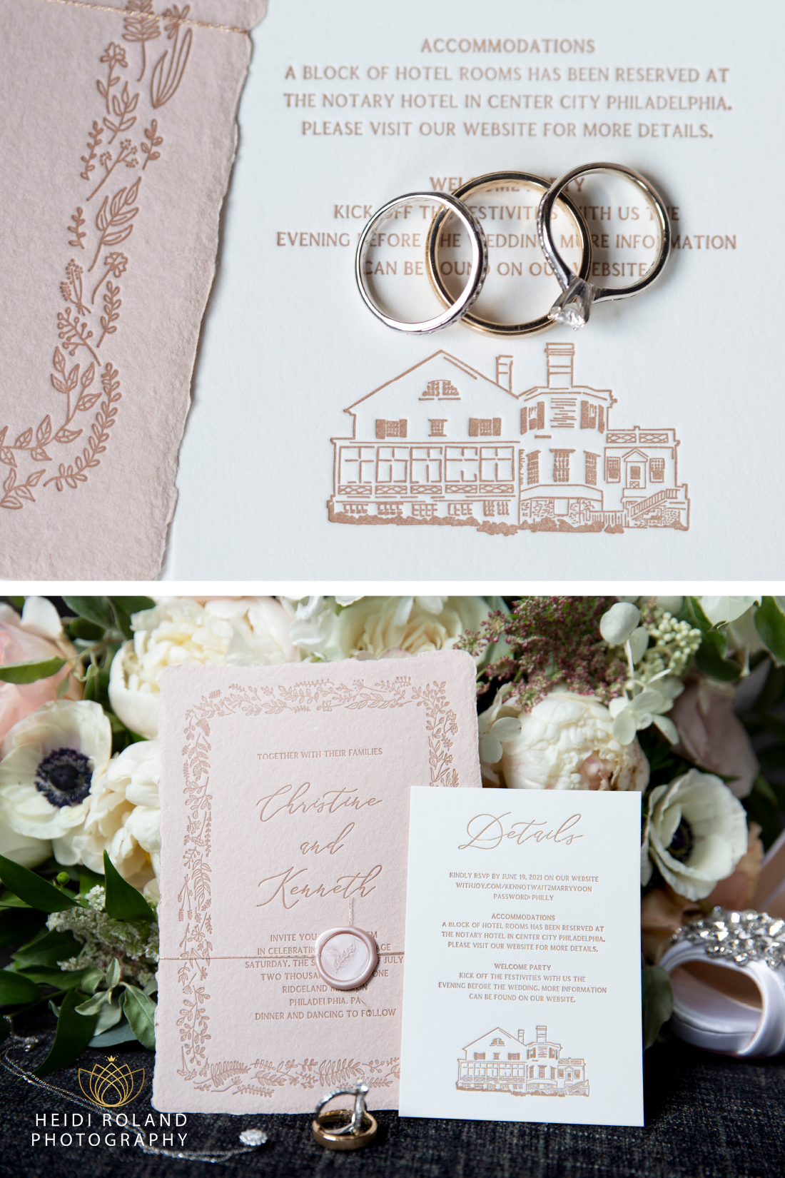 Ridgeland Mansion wedding custom invitations details