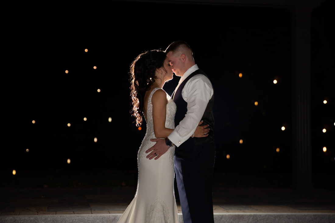 bride and groom night photo Camden County Boathouse 