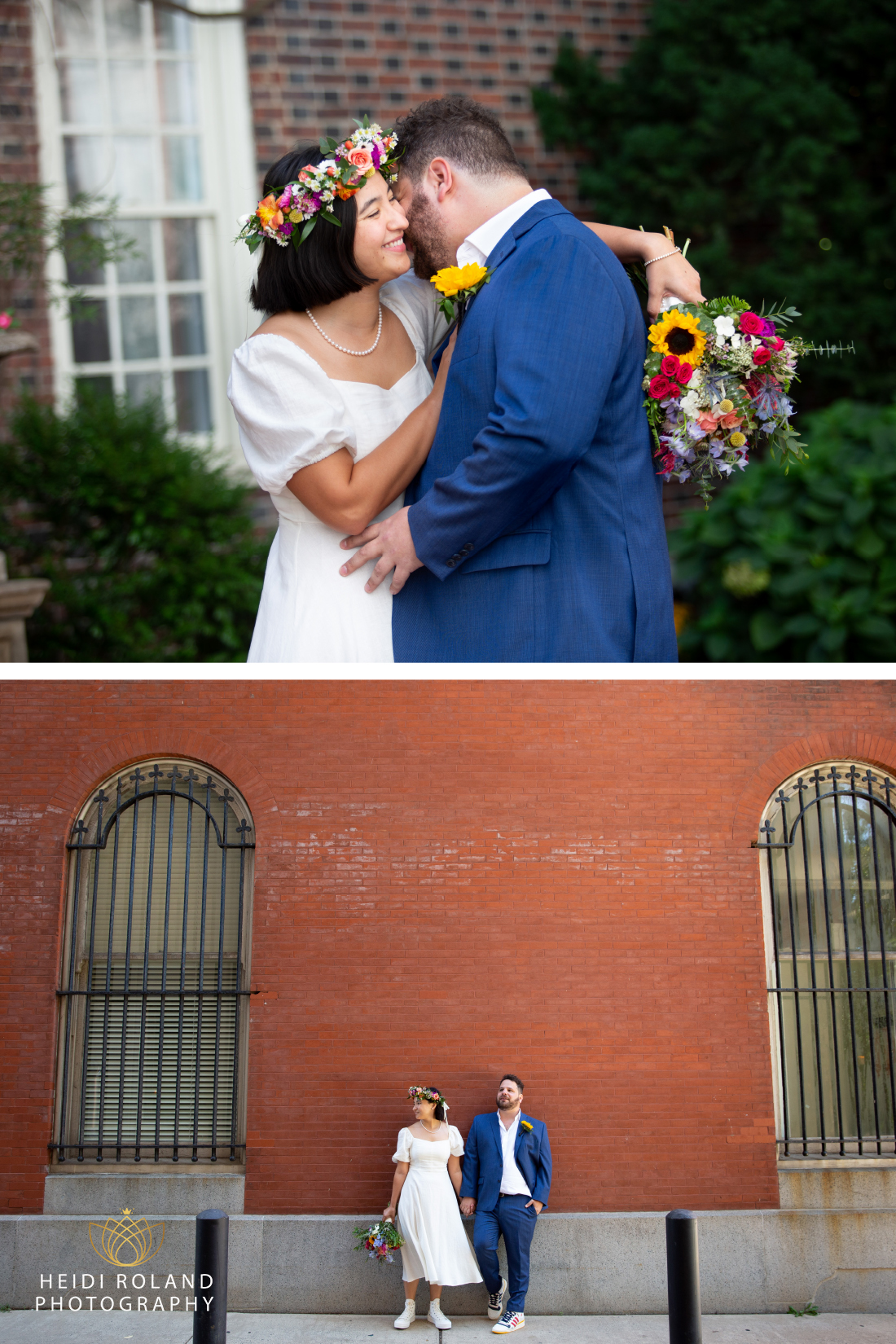 Old city Philadelphia bride and groom couples photos against brick wall