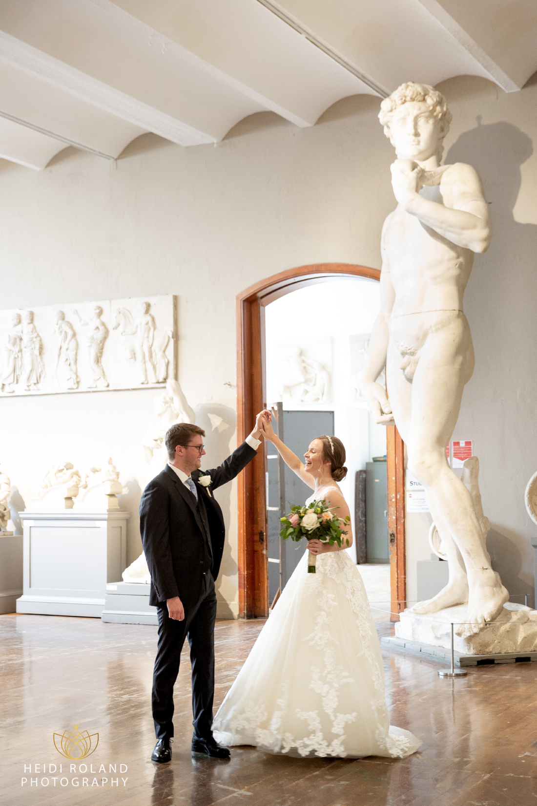 Bride and Groom in Cast Room at PAFA