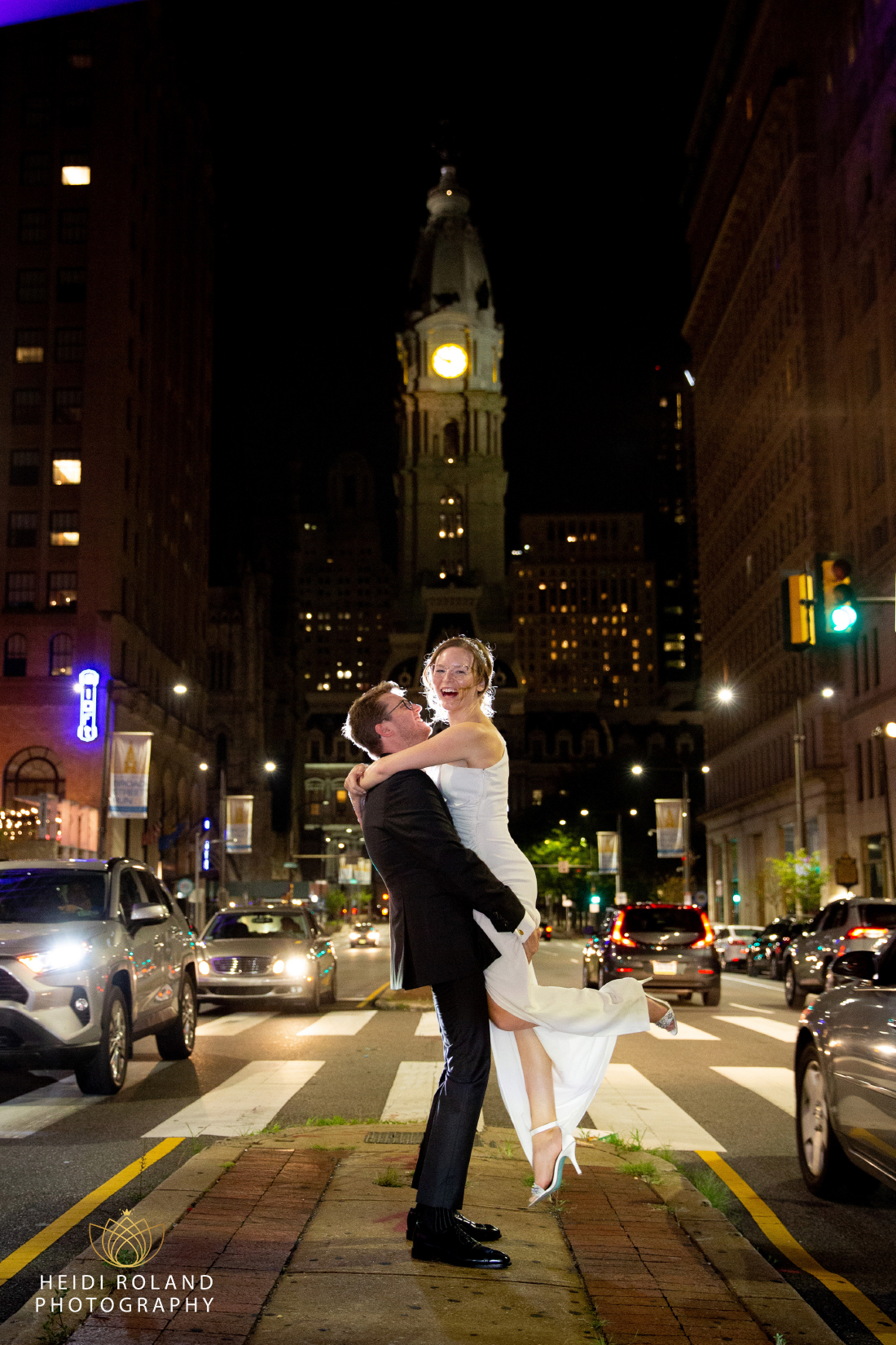 Broad Street Wedding Photo with Philadelphia City Hall