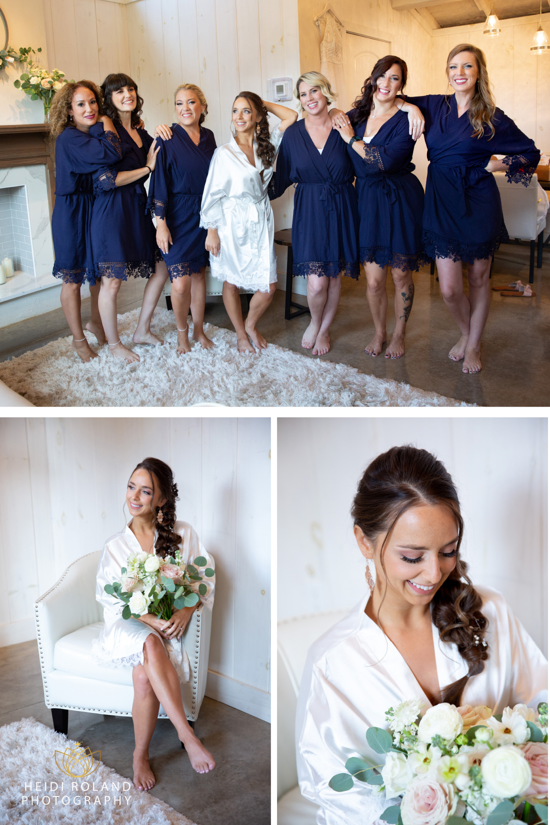 bridesmaids in blue robes at bridal suite at Stoltzfus Homestead & Gardens Wedding PA