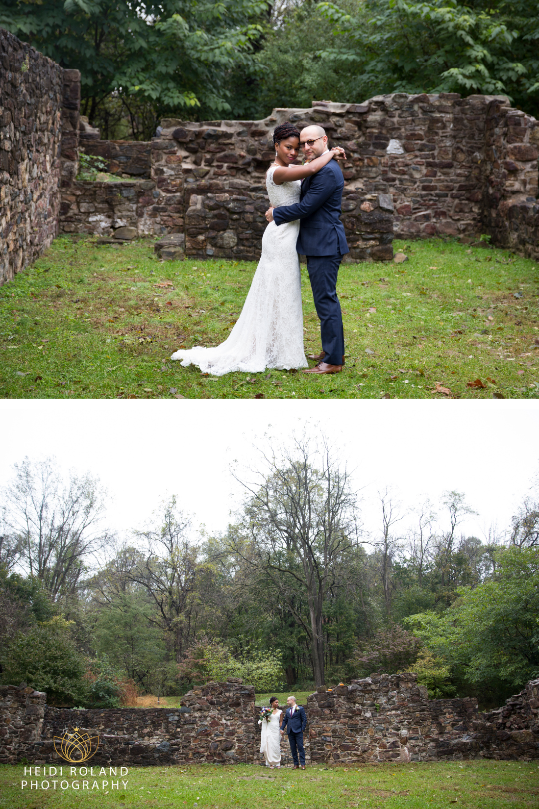 bride and groom at the ruins at The Washington at Historic Yellow Springs