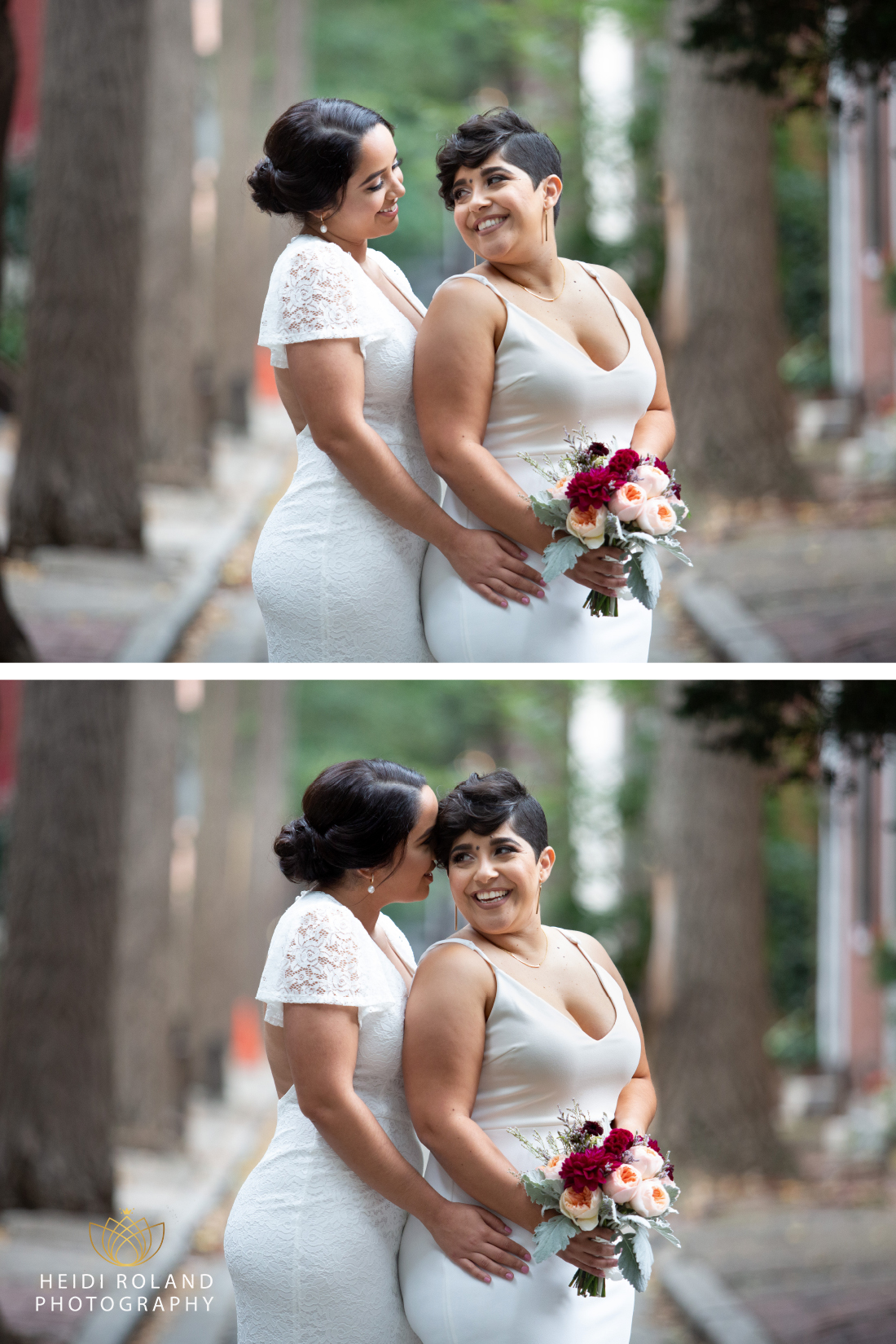 happy brides laughing