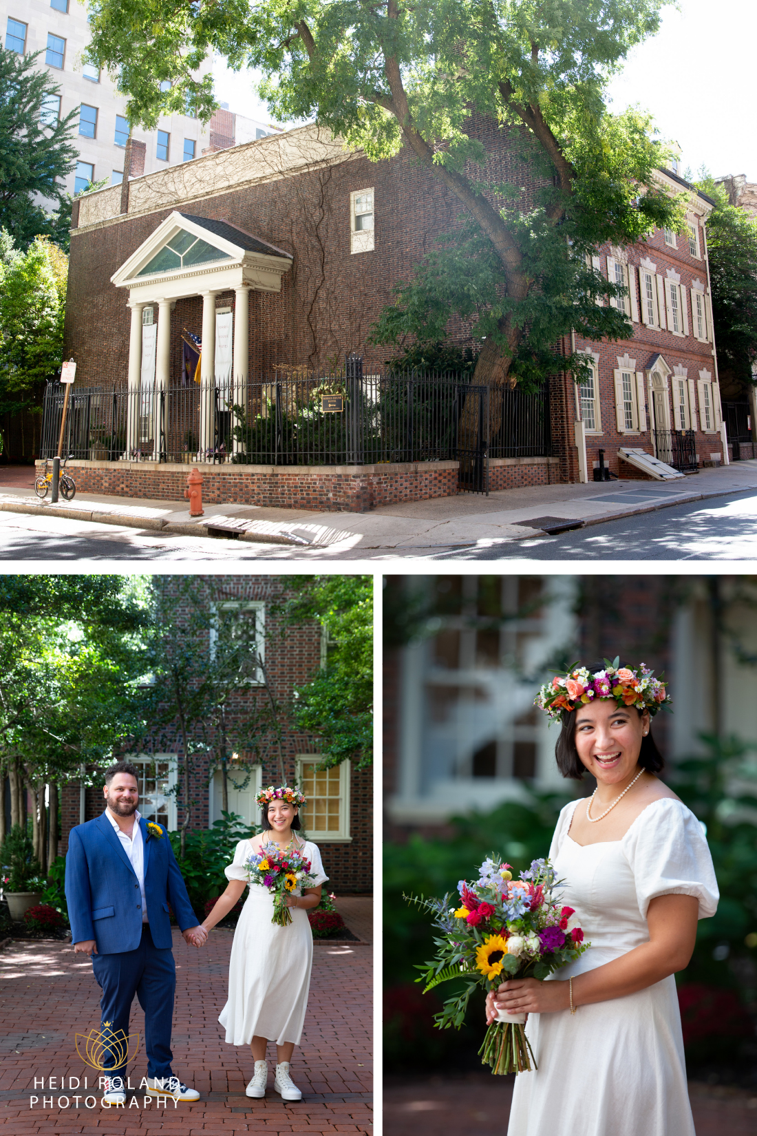 bride in flower crown at Morris House Hotel Philadelphia