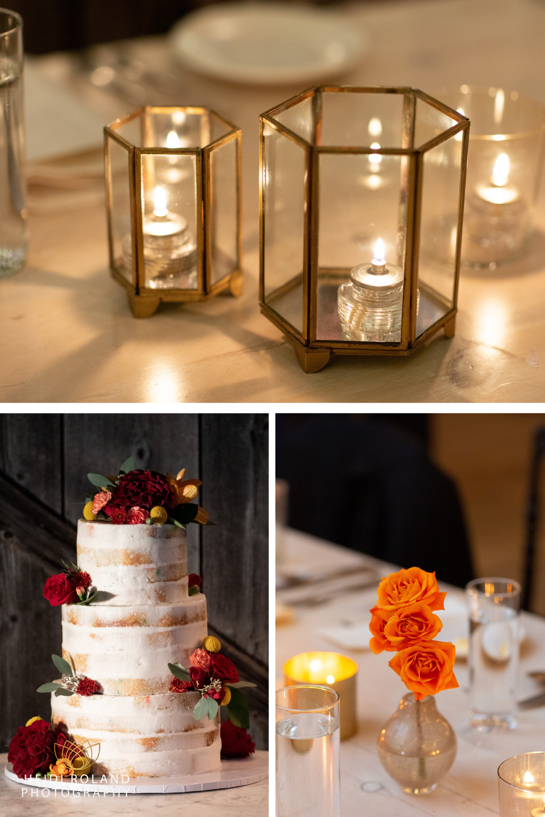 candles, cake and flowers at Terrain Devon Winter wedding