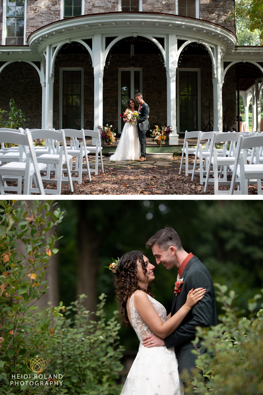 Portico Awbury Arboretum Wedding bride and groom