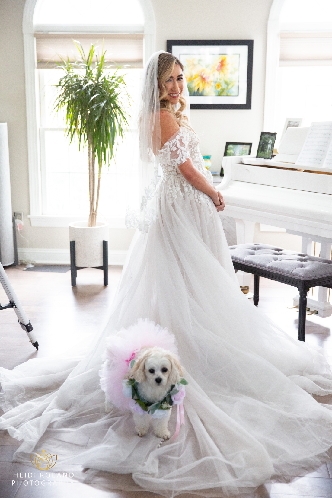 bride with dog in tutu 
