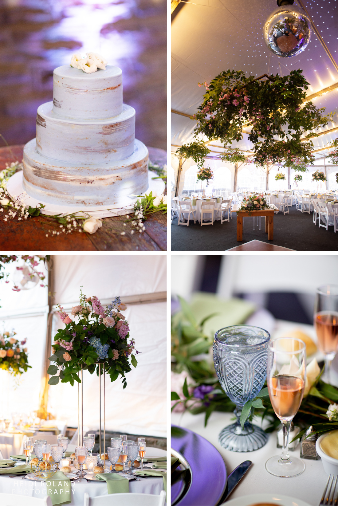 wedding reception details with hanging greenery by Wild Stem