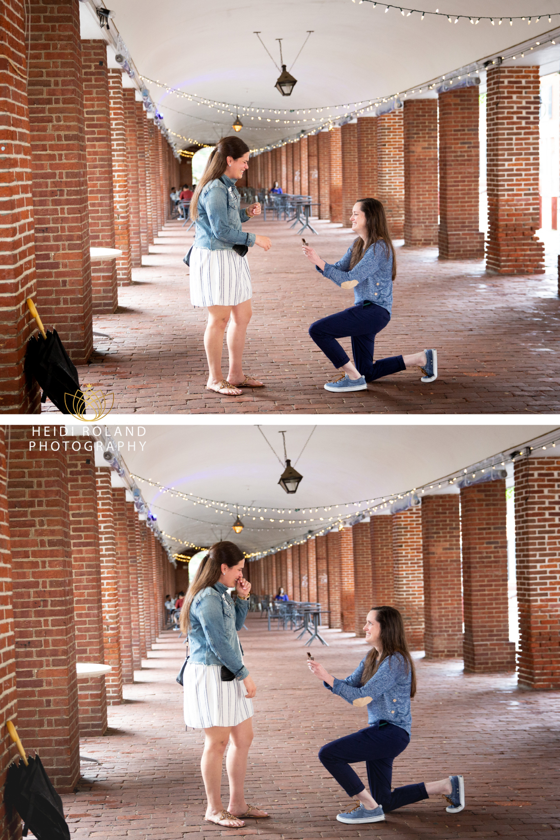 Woman proposing to girlfriend in Old City Philadelphia 
