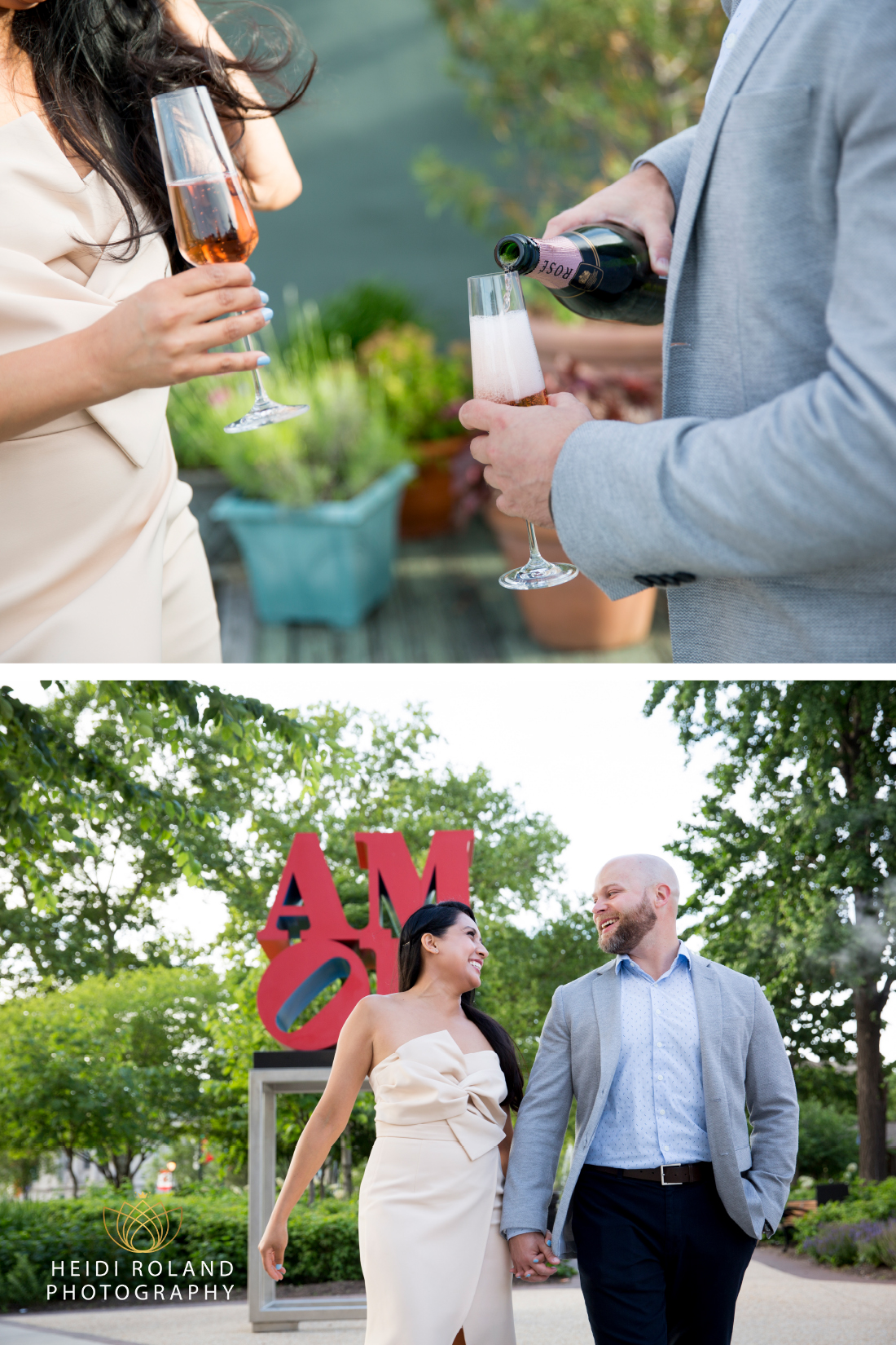 couple drinking champagne at Philadelphia Engagement session