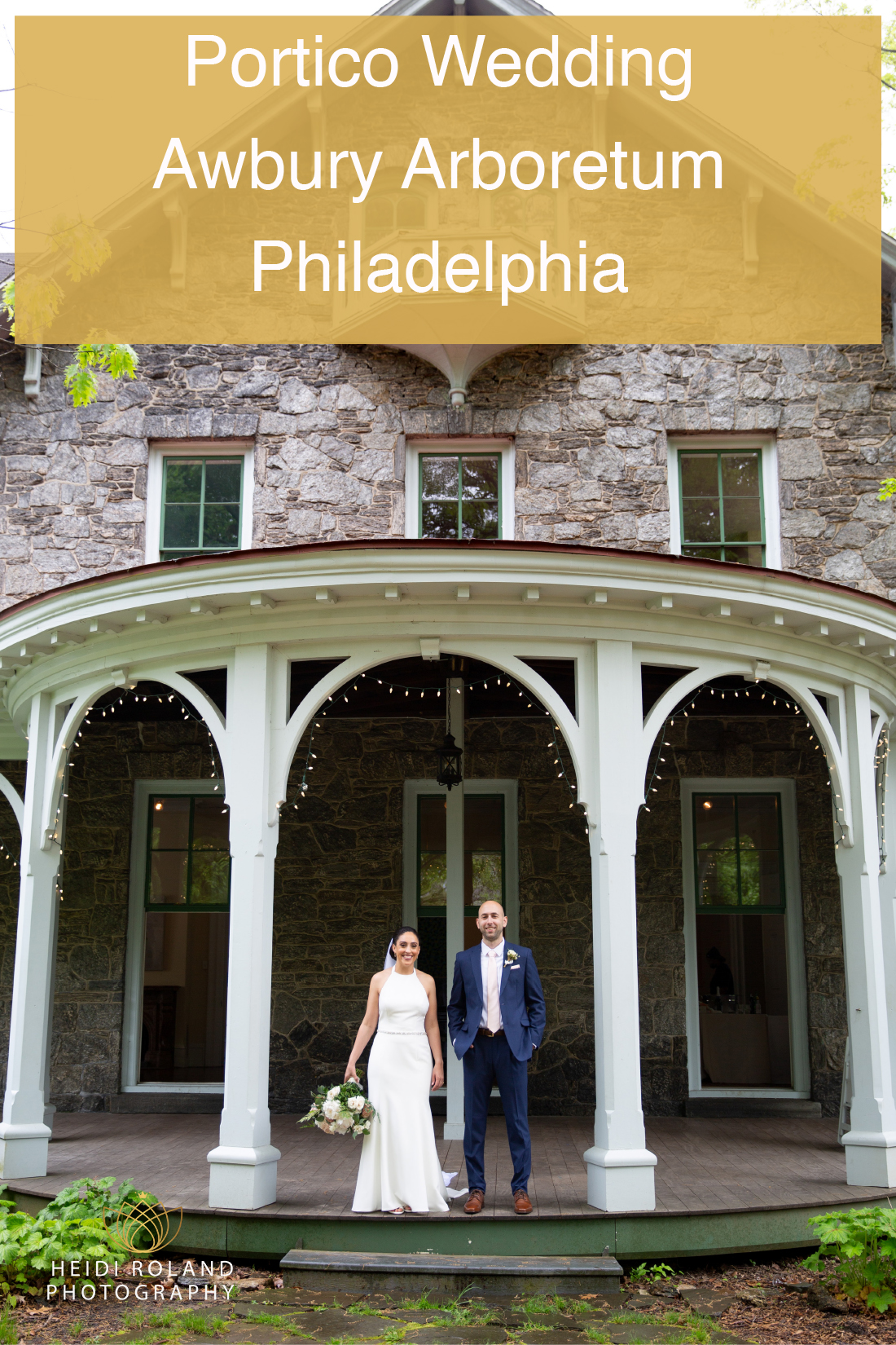 Portico Garden Wedding Philadelphia bride and groom on porch