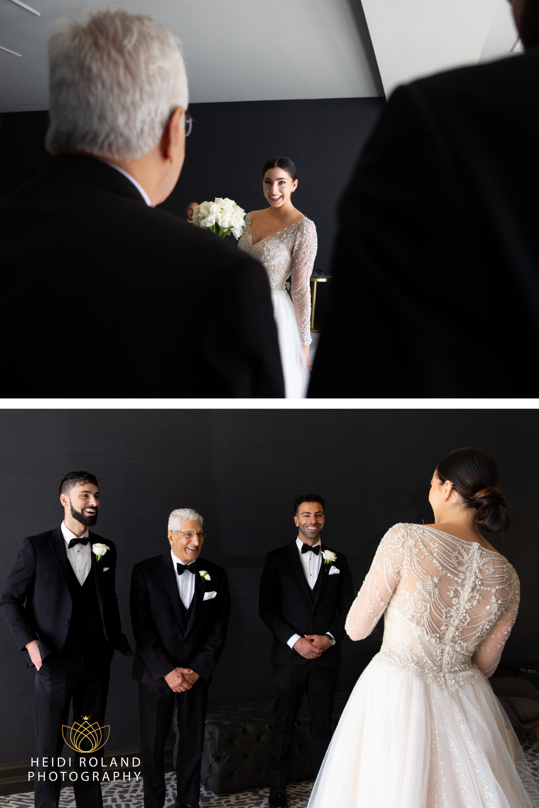 Bride first look with her dad and brothers on her wedding day in Philadelphia