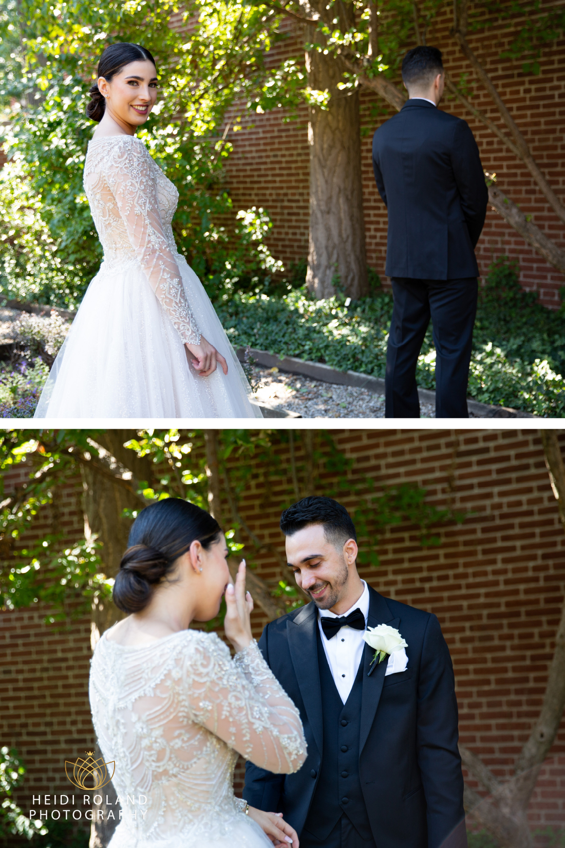 Bride and Groom first look in 18th century garden in Old City Philadelphia