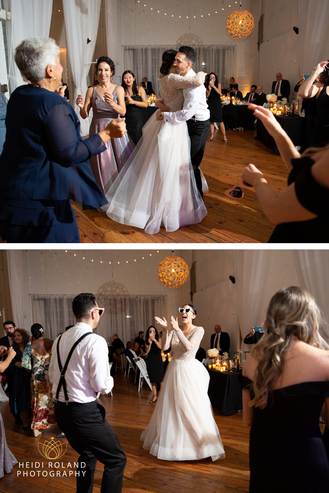 Bride and groom having fun on the dance floor at their old city wedding by Heidi Roland Photography
