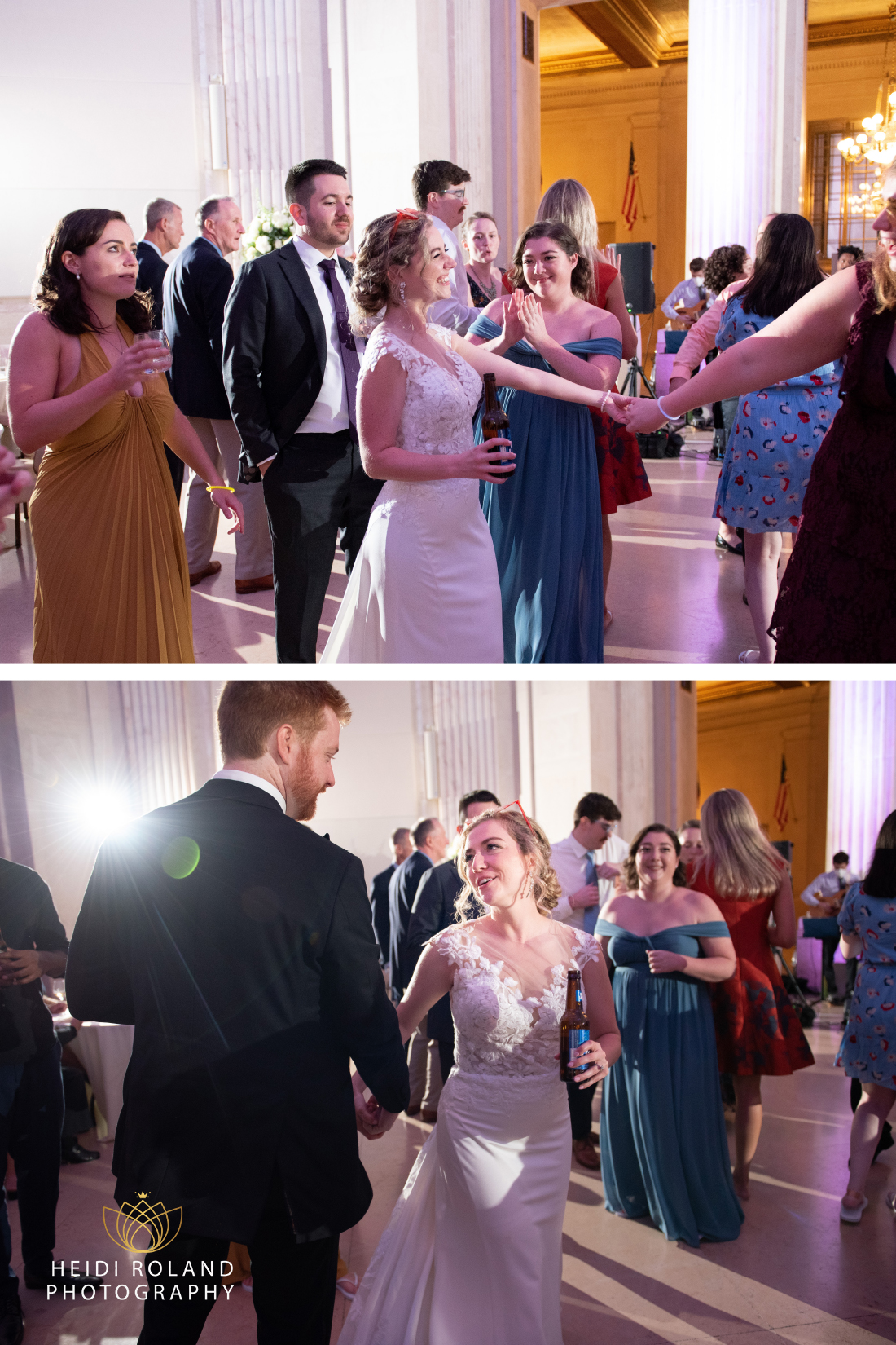 Bride and groom dancing with loved ones during philadelphia wedding
