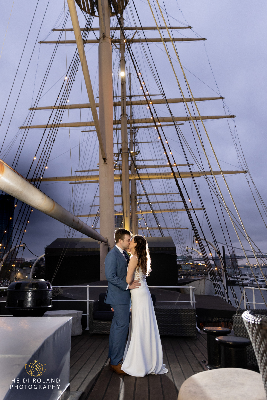 Moshulu boat wedding Philadelphia couples photo at night