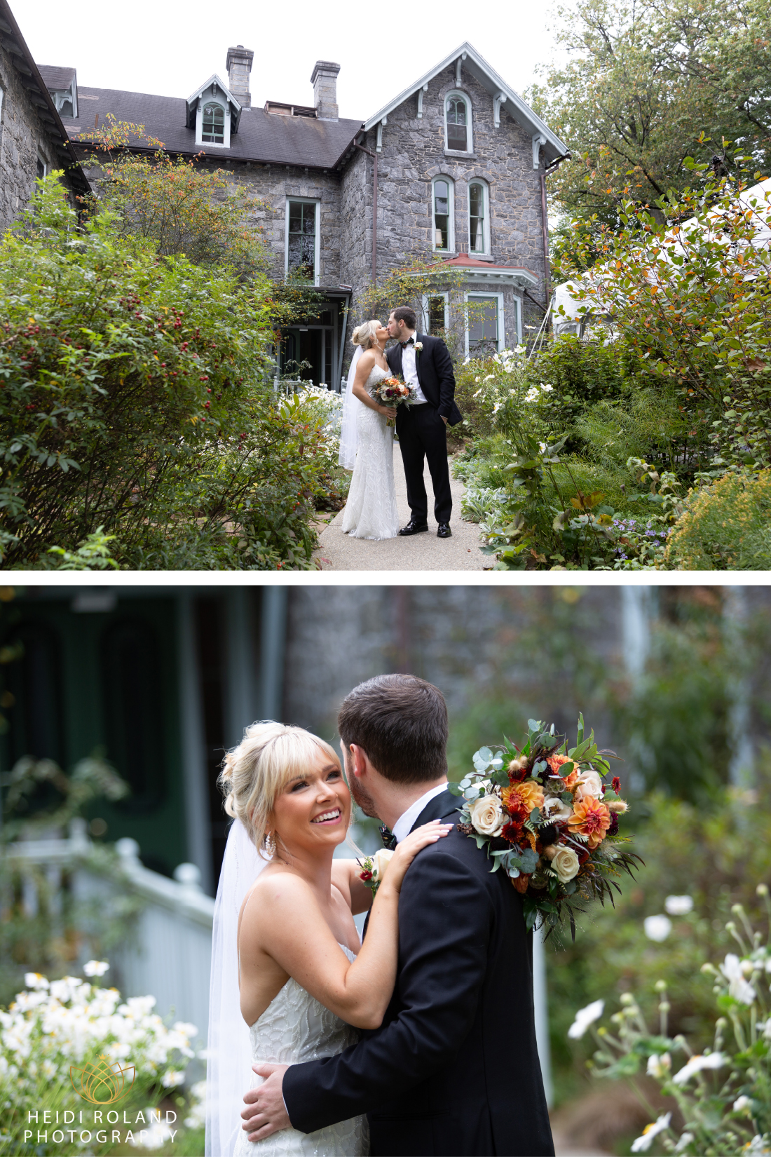 Portico wedding venue with bride and groom in Francis Cope House 