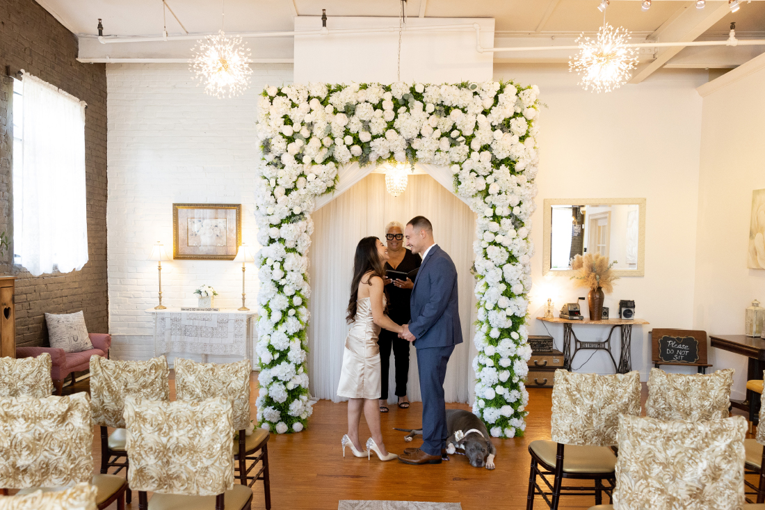 Bride and groom get married with their dog at The Philadelphia Wedding Chapel 